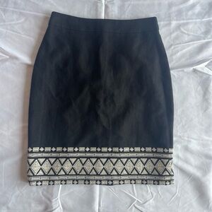 Kate Spade Skirt the Rules skirt Tribal Geometric embroidered trim Size 2 Black